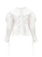 Matchesfashion.com Horror Vacui - Lisi Exaggerated-collar Ruffled Cotton Blouse - Womens - White