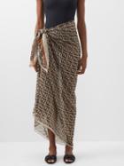Fendi - Ff-print Cotton Scarf - Womens - Black Beige
