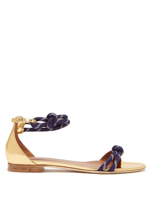 Matchesfashion.com Malone Souliers - Fenn Metallic Leather Sandals - Womens - Gold Navy