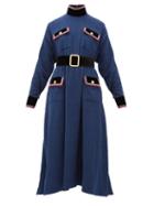 Matchesfashion.com Gucci - Velvet Trim Belted Boucl Dress - Womens - Blue