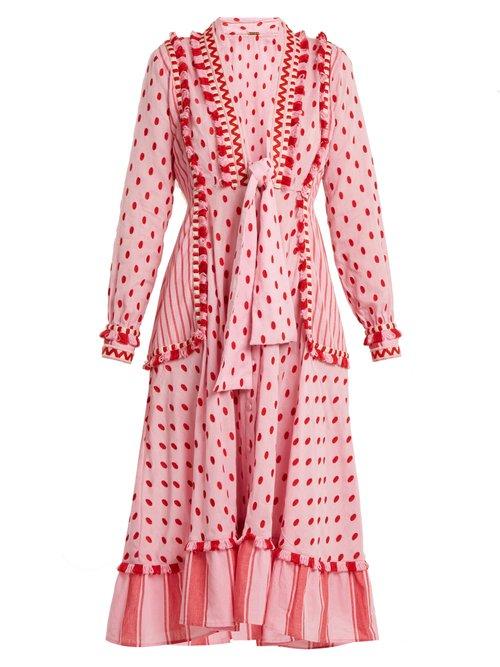 Matchesfashion.com Dodo Bar Or - Padma Polka Dot Cotton Midi Dress - Womens - Pink