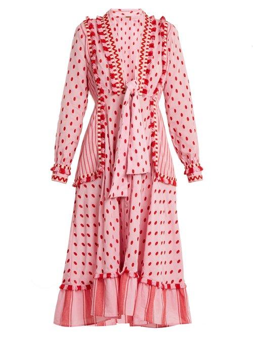 Matchesfashion.com Dodo Bar Or - Padma Polka Dot Cotton Midi Dress - Womens - Pink