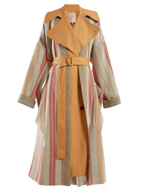Matchesfashion.com Roksanda - Lennix Contrast Lapel Cotton Twill Coat - Womens - Grey Multi