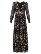 Matchesfashion.com Loveshackfancy - Cyrena V-neck Metallic-star Silk-blend Crepe Dress - Womens - Black Print