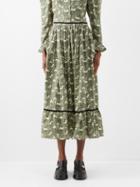 Batsheva - X Laura Ashley Kipp Printed Cotton Midi Skirt - Womens - Green Multi