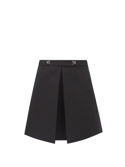 Valentino - High-waist Wool-blend Drill Mini Skirt - Womens - Black