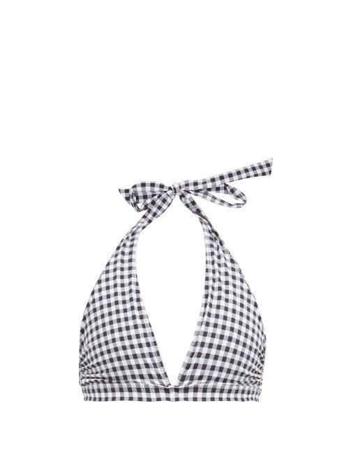 Matchesfashion.com Ganni - Gingham Halterneck Bikini Top - Womens - Black Multi
