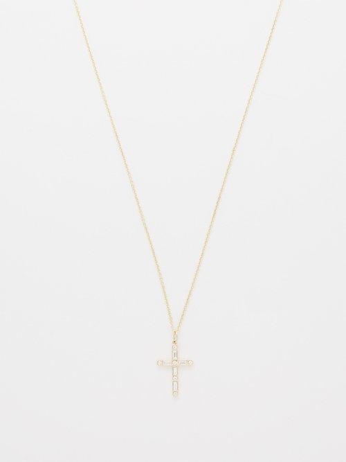Sydney Evan - Diamond & 14kt Gold Cross Necklace - Womens - Gold Multi