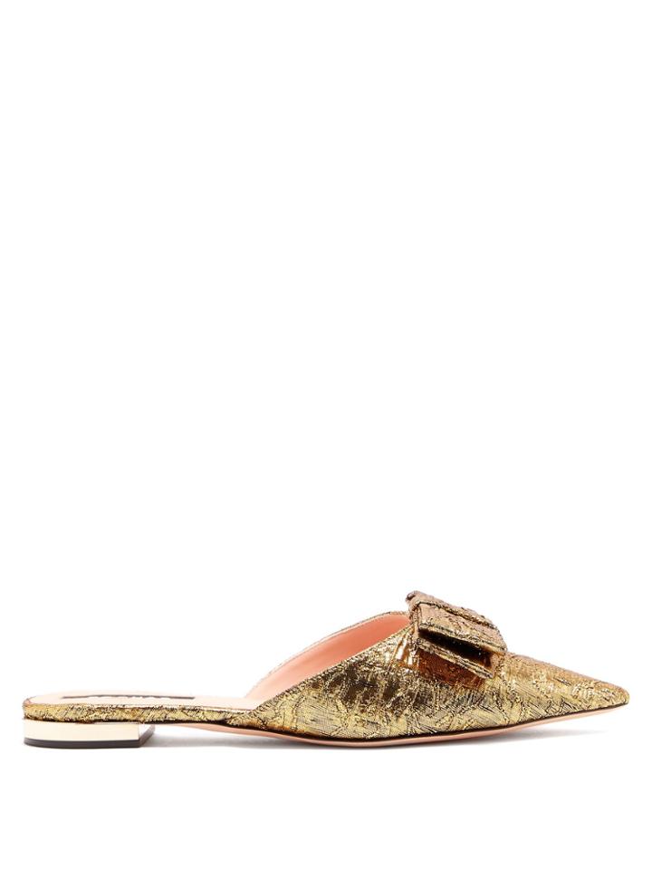 Rochas Floral-brocade Backless Loafers