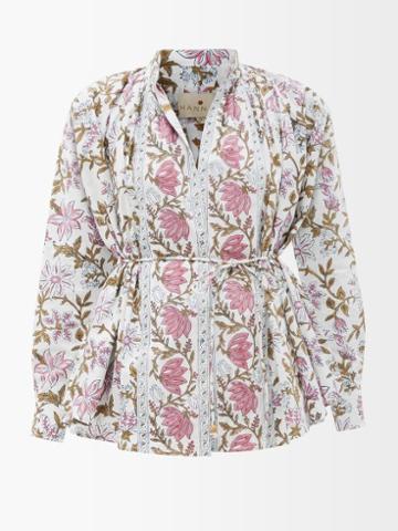 Hannah Artwear - Carina Hand-blocked Cotton-poplin Shirt - Womens - Pink White