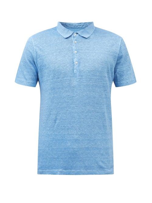 120 Lino 120% Lino - Slubbed-linen Jersey Polo Shirt - Mens - Light Blue