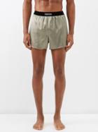 Tom Ford - Logo-patch Silk-blend Boxer Shorts - Mens - Grey