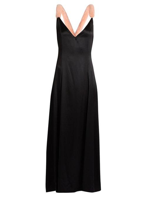 Matchesfashion.com Natasha Zinko - Fur Strap Silk Satin Gown - Womens - Black