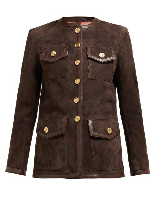Matchesfashion.com Gucci - Suede Collarless Jacket - Womens - Dark Brown
