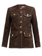Matchesfashion.com Gucci - Suede Collarless Jacket - Womens - Dark Brown