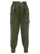 Matchesfashion.com Miu Miu - Belted Cotton Twill Cargo Trousers - Womens - Dark Green