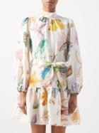 Ale Mais - Adella Atlantis-print Linen-voile Mini Dress - Womens - Cream Print