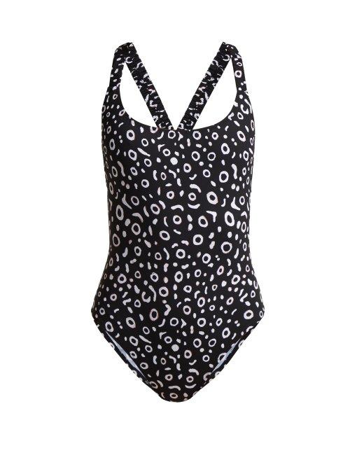 Matchesfashion.com Fisch - Oubli Round Neck Cross Back Swimsuit - Womens - Black White