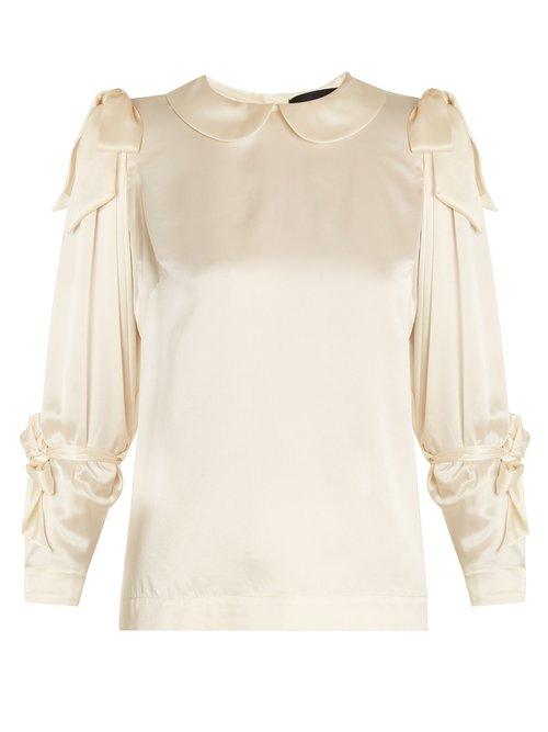 Matchesfashion.com Simone Rocha - Bow Tied Satin Blouse - Womens - Beige