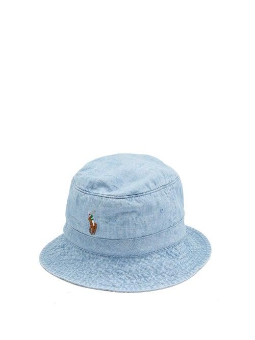 Matchesfashion.com Polo Ralph Lauren - Logo-embroidered Cotton-chambray Bucket Hat - Mens - Light Blue