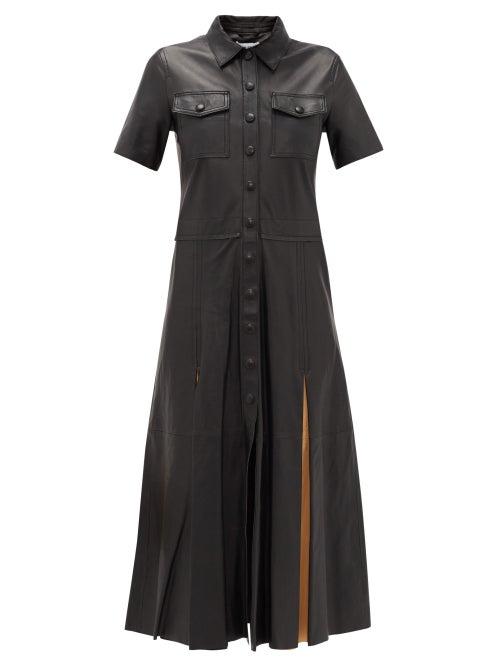 Matchesfashion.com Stand Studio - Jordan Contrast-panel Leather Shirt Dress - Womens - Black Multi