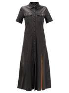 Matchesfashion.com Stand Studio - Jordan Contrast-panel Leather Shirt Dress - Womens - Black Multi