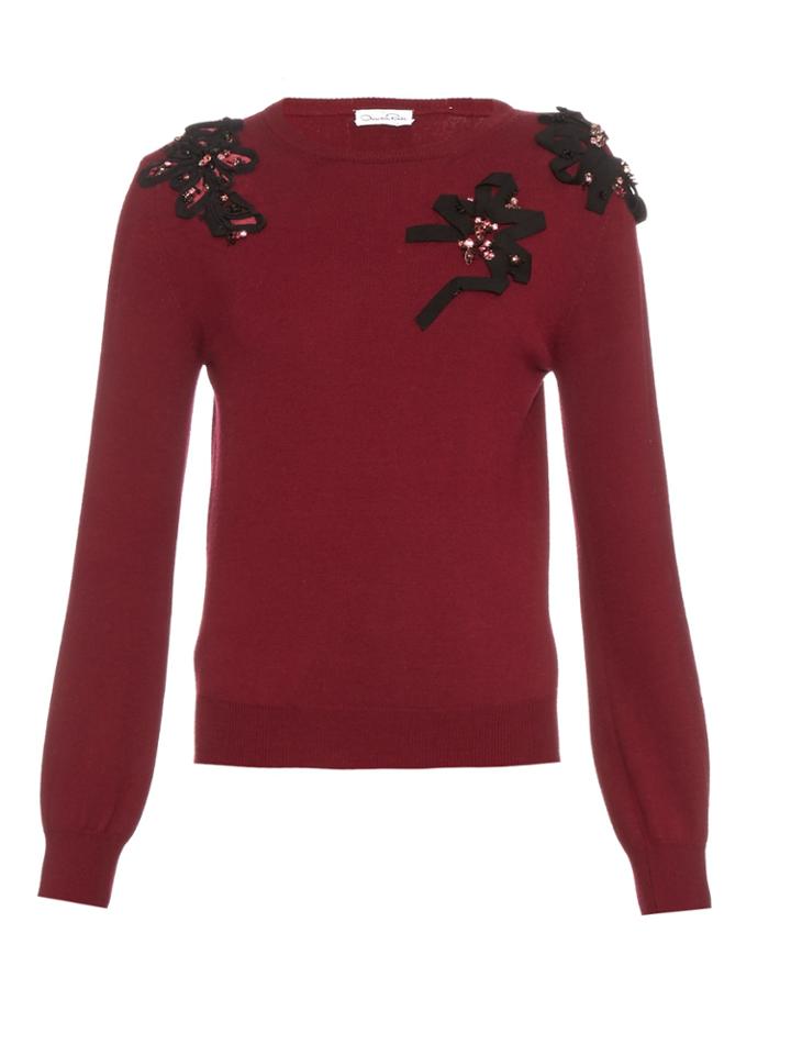 Oscar De La Renta Embellished Crew-neck Wool Sweater