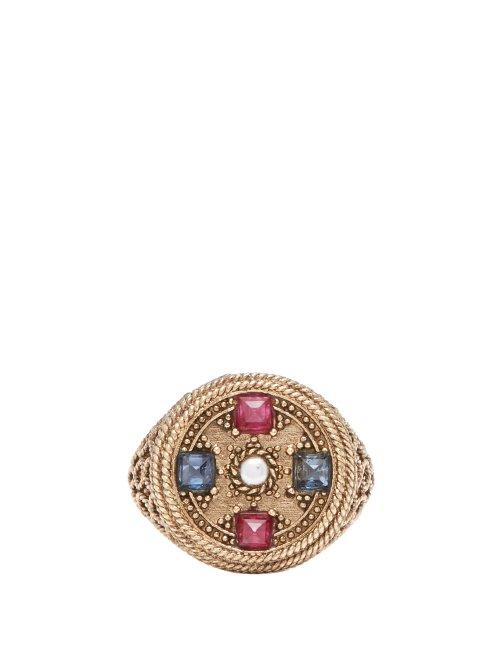 Matchesfashion.com Jade Jagger - Star Medallion Sapphire, Pearl & 18kt Gold Ring - Womens - Gold