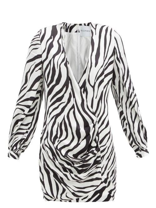 Matchesfashion.com Halpern - Draped Zebra-print Satin Mini Dress - Womens - Black White