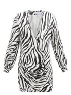 Matchesfashion.com Halpern - Draped Zebra-print Satin Mini Dress - Womens - Black White