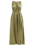 Deiji Studios - Totem Gathered Cotton Maxi Dress - Womens - Green