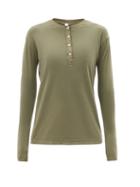 Matchesfashion.com Domi - Organic-cotton Blend Jersey Henley T-shirt - Womens - Khaki