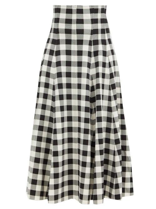 Matchesfashion.com Norma Kamali - Grace High-rise Gingham-neoprene Midi Skirt - Womens - Black White