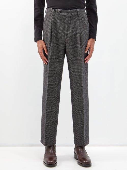 Auralee - Pleated Cotton-blend Tweed Trousers - Mens - Dark Grey