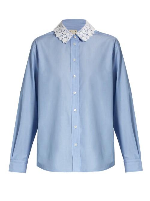 Trademark Lace-collar Cotton-poplin Shirt