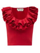 Ladies Rtw Alexander Mcqueen - Ruffled Scoop-neck Jersey Cropped Top - Womens - Red