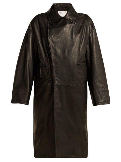 Matchesfashion.com Toga - Scarf Insert Leather Coat - Womens - Black