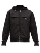 Matchesfashion.com Prada - Nylon Panel Zip Through Cotton Hooded Sweatshirt - Mens - Black