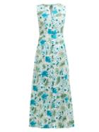 Matchesfashion.com Cult Gaia - Gia Leaf Print Linen Midi Dress - Womens - Blue Print