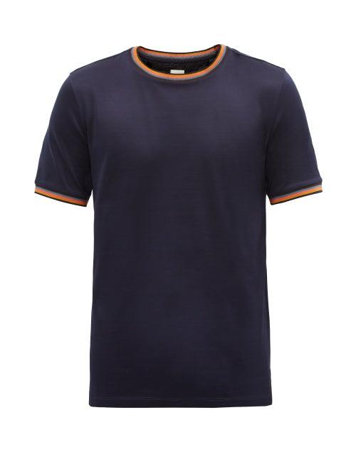 Matchesfashion.com Paul Smith - Artist-stripe Crew-neck Cotton-jersey T-shirt - Mens - Navy