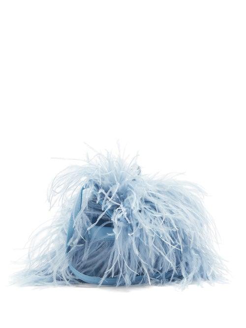 Matchesfashion.com Marques'almeida - Feather-trimmed Leather Bag - Womens - Light Blue