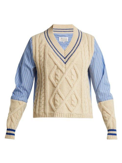 Matchesfashion.com Maison Margiela - Contrast Panel Cable Knit Sweater - Womens - Cream
