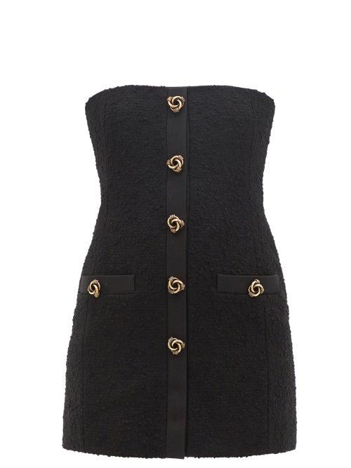 Saint Laurent - Button-embellished Boucl-tweed Mini Dress - Womens - Black