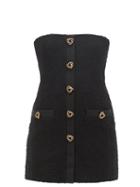 Saint Laurent - Button-embellished Boucl-tweed Mini Dress - Womens - Black