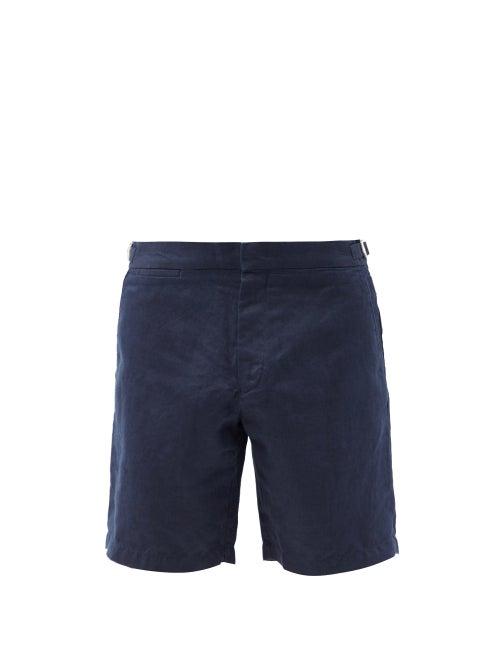 Mens Rtw Orlebar Brown - Norwich Linen Shorts - Mens - Navy