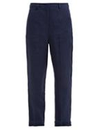 Matchesfashion.com Weekend Max Mara - Zigote Fringed Hem Linen Trousers - Womens - Navy