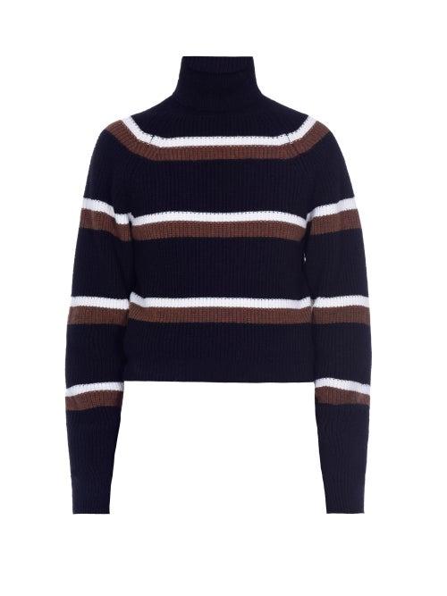 Ladies Rtw Marni - Roll-neck Intarsia-striped Sweater - Womens - Black Multi