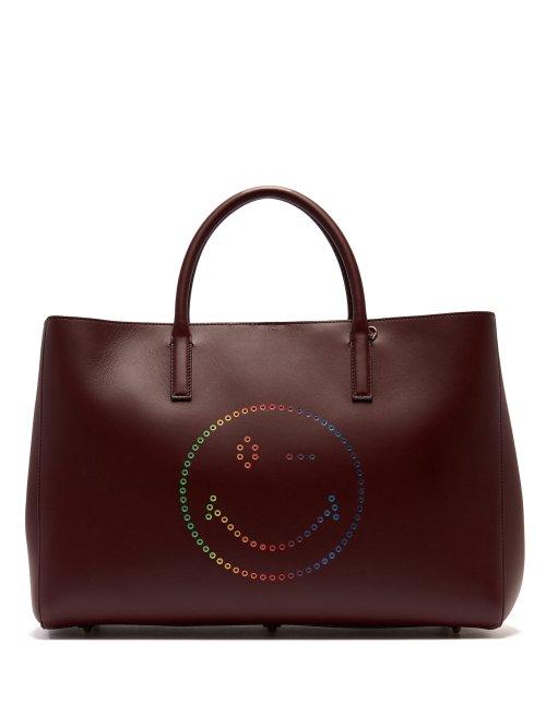 Matchesfashion.com Anya Hindmarch - Ebury Wink Smiley Leather Tote - Womens - Burgundy Multi