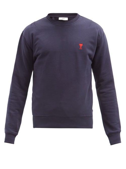 Matchesfashion.com Ami - Ami De Caur-logo Cotton-jersey Sweatshirt - Mens - Navy