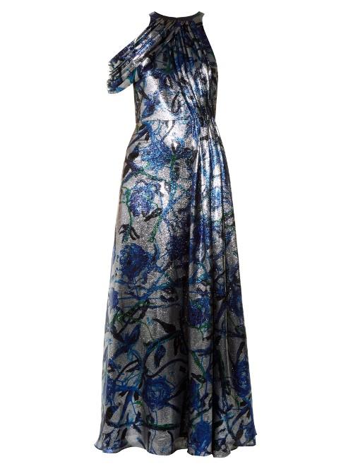 Christopher Kane Rose-print Lam Draped Gown